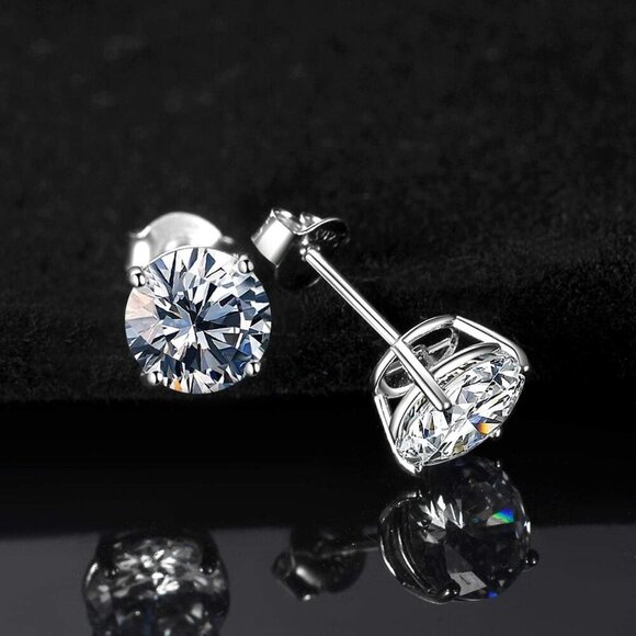 925 Silver Stud Earrings Set White Gold Plated Hypoallergenic Cubic Zirconia - Picture 8 of 8